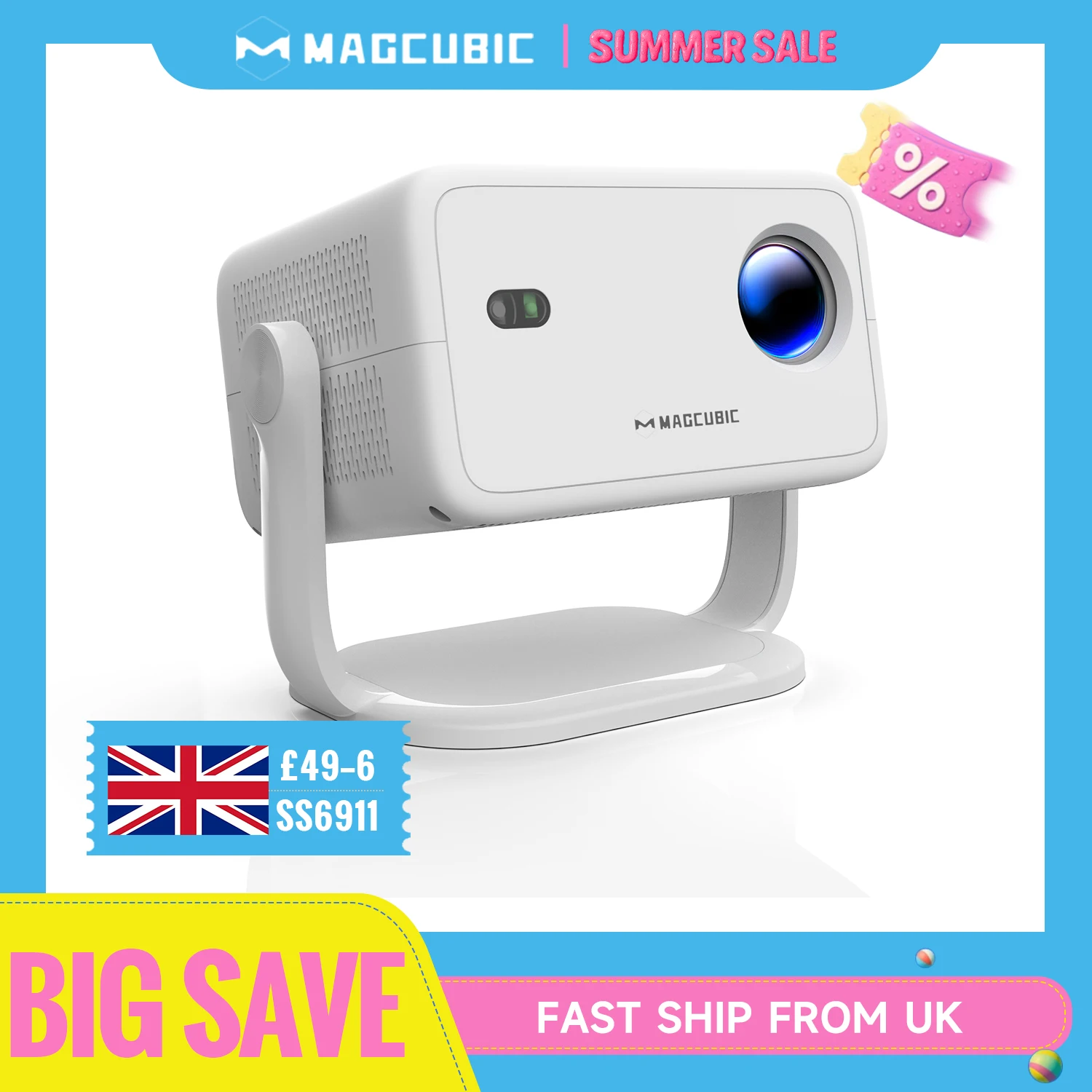 Proyector Magcubic 4K Android11 L018 650ANSI Enfoque automático y Keystone 1080P 360 ° Gire la casa de actividades al aire libre de películas portátiles Wifi6 BT5.2