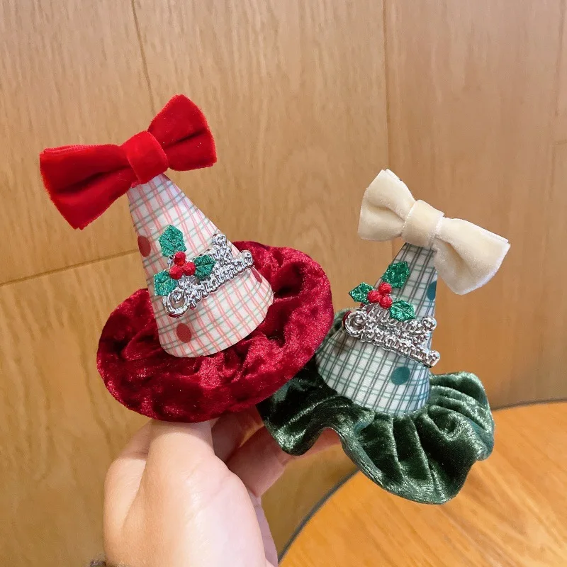 

Girls Christmas Hat Hairpin Kids Xmas Hair Clip Red Green Bow Headgear Female Christmas Decorative Hair Accessories ZX07
