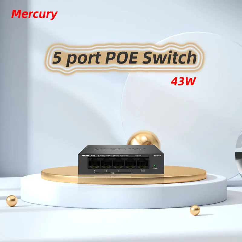 

Mercury MS05CP 5-port Steel Shell 100M Network Monitoring Home Network Cable POE Switch Ethernet Vlan Switch Suite Internet