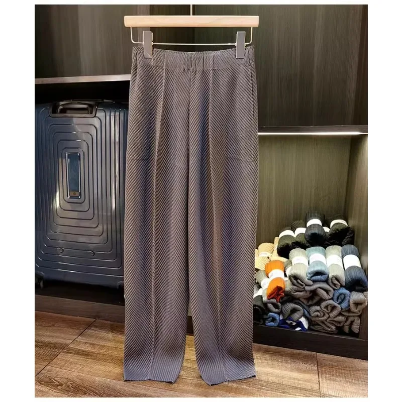 Miyake Pleated Pants 2025 Summer New Premium Sense Dragon Scale Pleated Casual Pants Versatile Thin Elastic Waist Pants Women