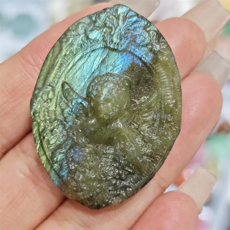 Natural Taichi Stone Angel Carving Healing Reiki Stone Home Decoration Accessories Room Decor Gift 1PCS