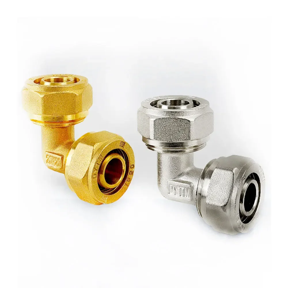H58 Brass Nickel Compression Elbow Pex 1216/1418/1620/2025/2632 Pipe Fitting Aluminum Plastic Pipe Fittings for Floor Heating