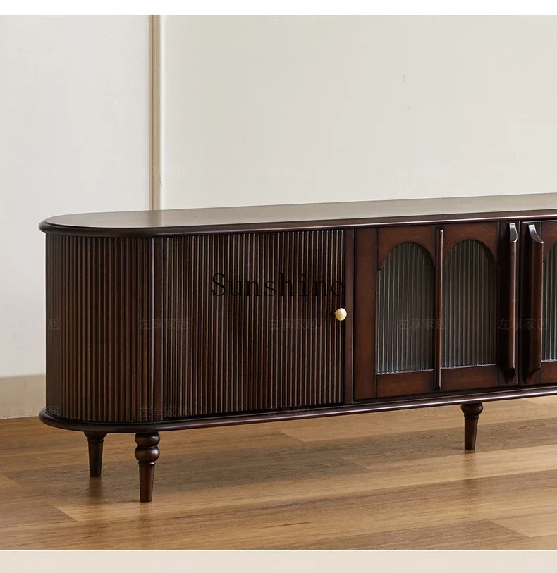 American retro solid wood small apartment living room household brown coffee table storage cabinet combination set  FT