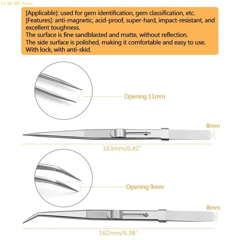W3JE 2 PCs e Diamond Stone Tweezers Lanking Jóias Tweezer Slide trava dica fina