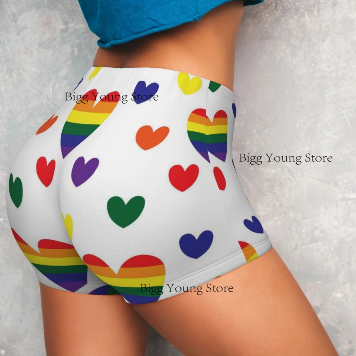 レディースヨガショーツ ハート レインボーカラー スタイル スクランチ ヒップアップ バットリフティング 快適 フィットネス ジム ヒップショーツ