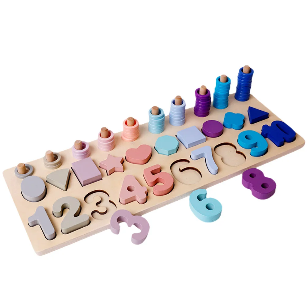 1 ชุดตัวต่อไม้รูปทรงตัวเลขสำหรับเด็กเล็ก เกมการเรียนรู้แบบมอนเตสซอรี่ เสริมสร้างพัฒนาการและการประสานงาน