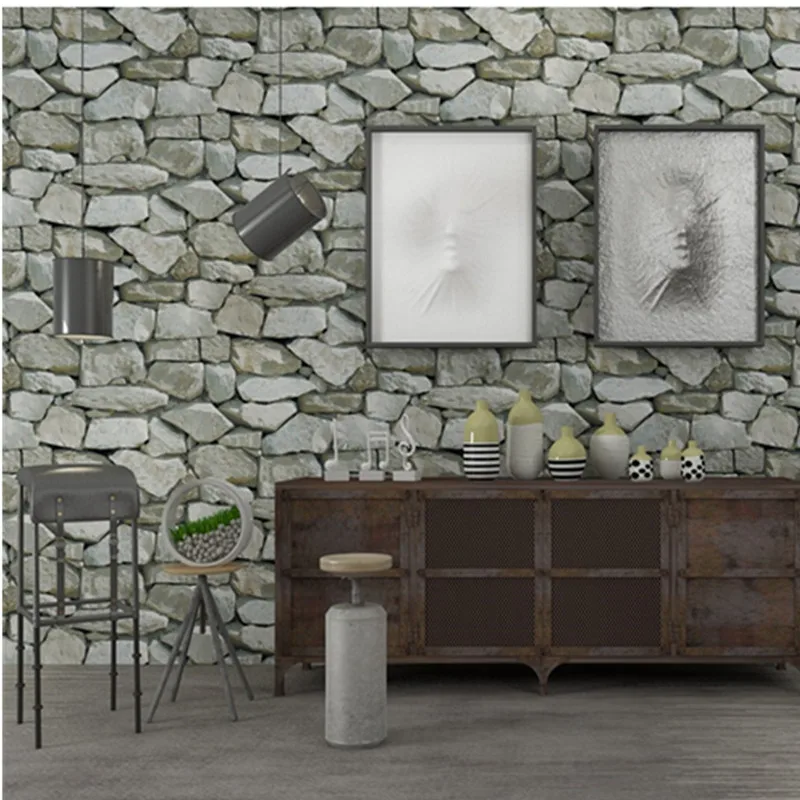 Personality Stone Wallpaper 3D Embossed Rock Brick Wall Paper Living Room Restaurant Cafe Background Wall Covering PVC Wallpaper