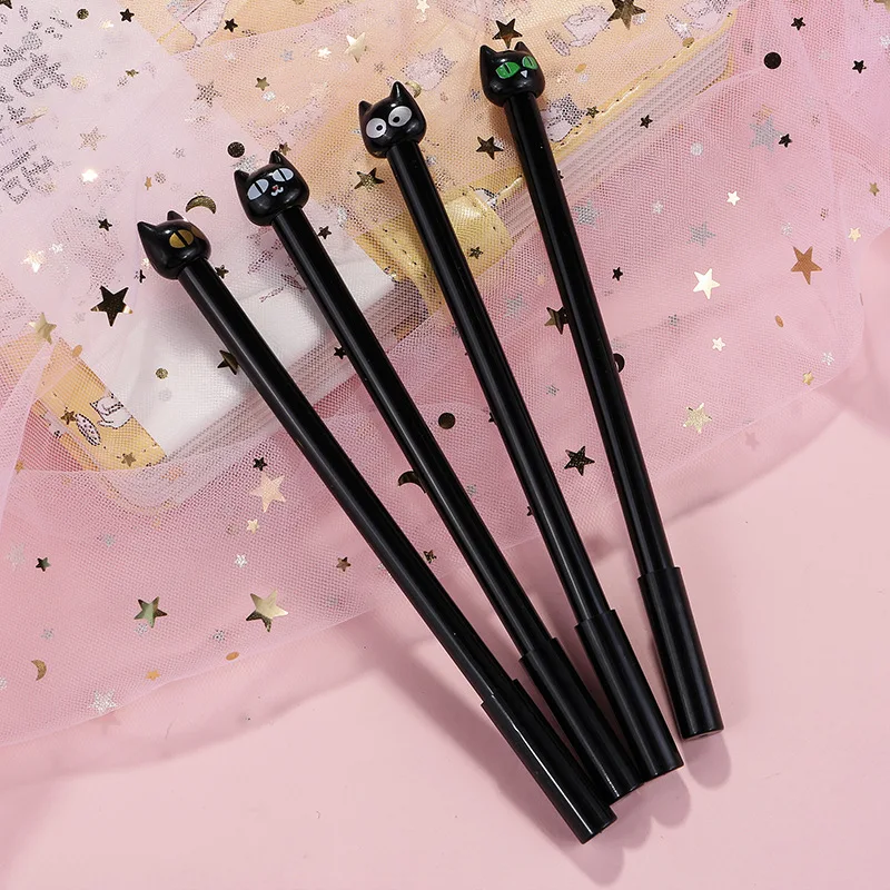 Imagem -02 - Kawaii Black Kitten Gel Pen Desenhos Animados a Tinta Olhos Grandes Canetas Netural Papelaria Escolar Material de Escritório Crianças 0.5 mm 10 Pcs por Lote