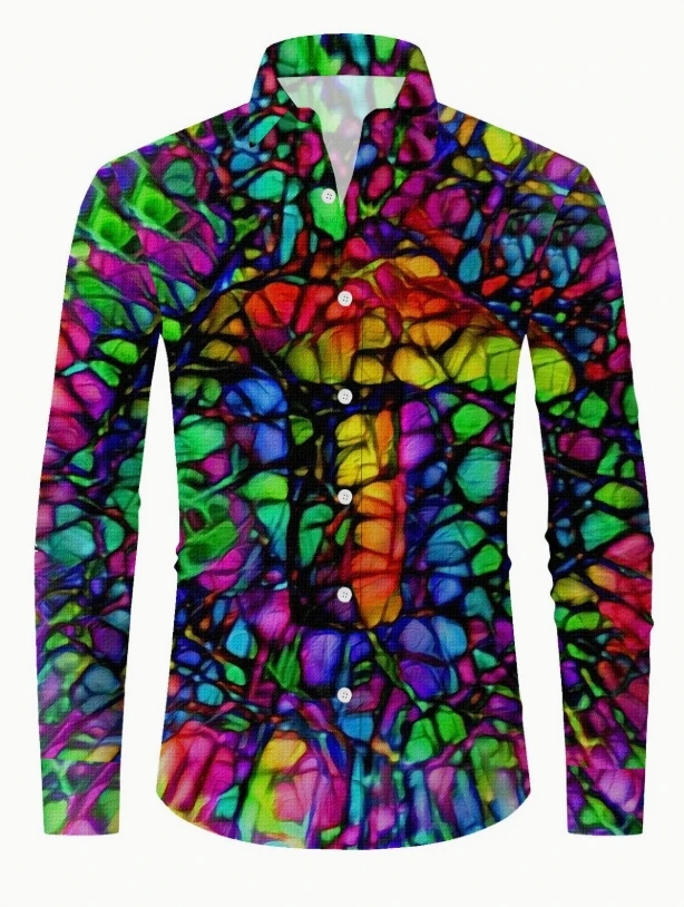 

Men'S Mature Floral Print Button-Up Shirt - All-Season, Regular Fit, Long Sleeve, Lightweight Fabric, Casual Style, Casual