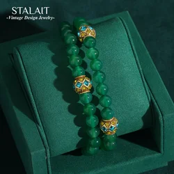 Vintage Double Layer Emerald Green Stones Beaded Strand Bracelets Charm for Women Jewelry Color Rhinestones Ball Wedding Gift