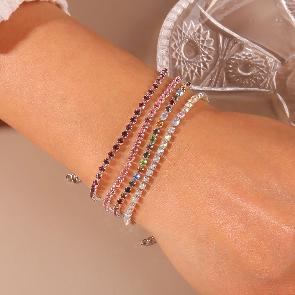 Exquisite Cubic Zirconia Bracelets for Women Silver Color Rhinestone Bracelet Chain Girls Party Holiday Jewelry Gifts