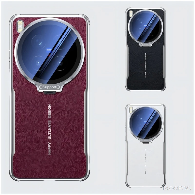 Modny futerał z PU skóry z galwanizowanym tyłem, miękki pokrowiec TPU z ukrytym uchwytem i folią ochronną na aparat do VIVO X300 Pro X200 X100 Ultra Pro — zdjęcie produktu 6