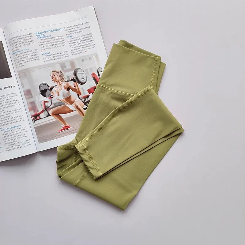 Damen-Yoga-Übungshose mit hoher Taille, eng anliegend, hohe Elastizität, Stulpenlinie, nacktes Gefühl, Hüftheben, Turnhose – Detail 21