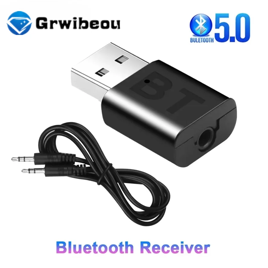 

USB Bluetooth 5.0 Receiver Wireless Bluetooth Adapter 3.5mm AUX Jack for PC Car Music AUX Stereo Audio Adapter for TV Headphone