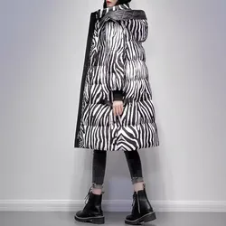 Zebra pattern down jacket for women 2023 winter new Korean hooded fashion loose thicken coat windproof warm parka overcoat