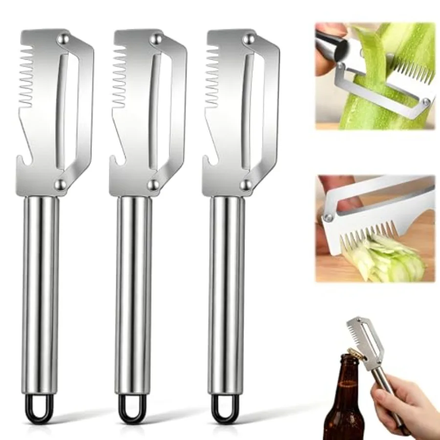 

3Pcs Multi Functional Kitchen Tool Peeler, Stainless Steel 4-In-1 Multifunctional Fruit and Vegetable Peeler Peelers Shreddingb