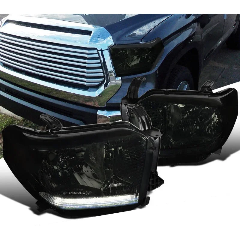 تنطبق على المصباح الأمامي للسيارة Toyota Tundra Pickup 2014 2018 LED المصابيح الأمامية مصابيح الرأس السوداء #4