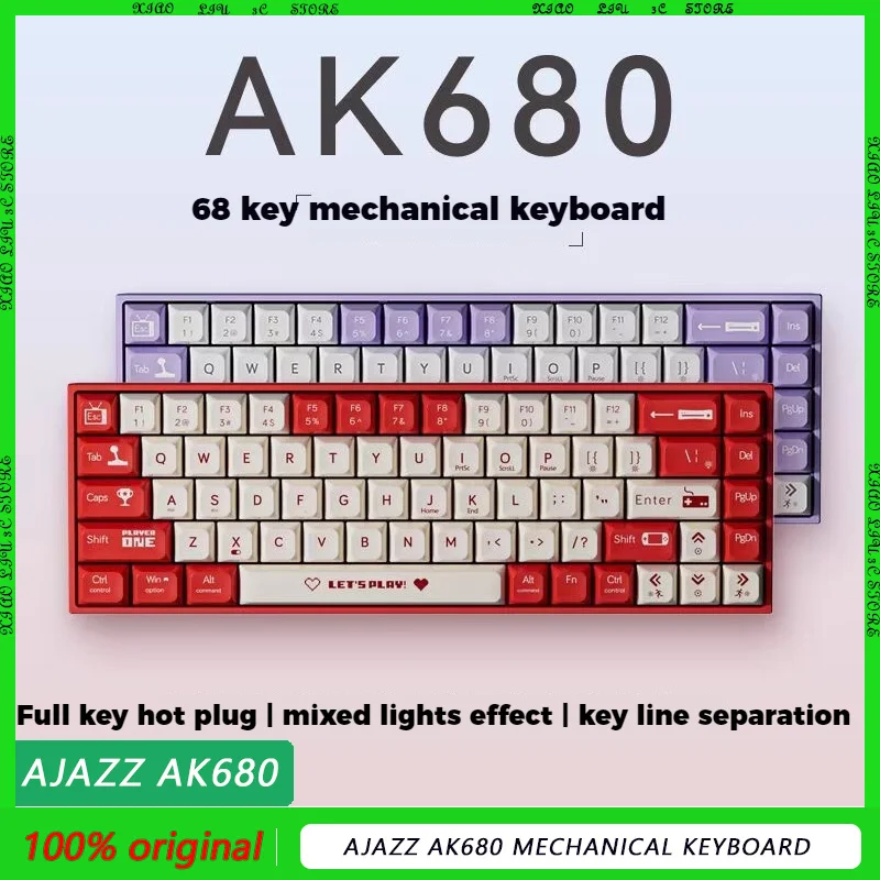 

Ajazz Ak680 Mechanical Keyboard Game Wired Wireles Compact Laptop Tea Or Red Axis 68 Key Hot Swappable Small Keyboard Dual-Mode