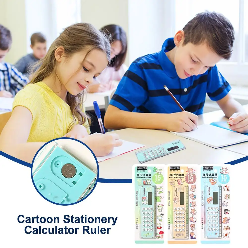 

Cartoon Stationery Calculator Ruler Student Supplies Multifunction With Ruler 15cm Students Mini Stationery Calculator Rule T1q3