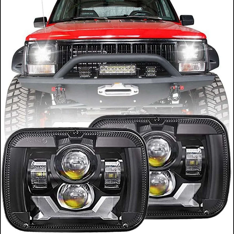 

2X 85W DOT Brighter Anti-Glare H6054 5X7 7X6 LED Headlights,DRL Turn Signal Hi/Low Sealed Beam For Jeep XJ Ford GMC