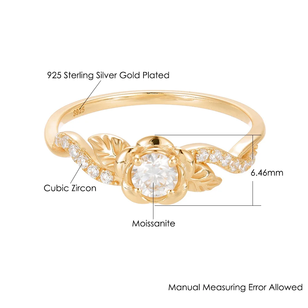 LAMOON Moissanite Gemstone Rings For Women 925 Sterling Silver Elegant Luxury Gold Plated Fine Jewelry Accessories Gift RI415