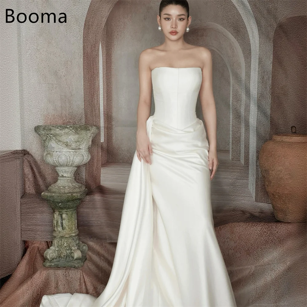 

Booma Mermaid Simple Satin Pleat Strapless Long Wedding Dresses Simple Ivory Sleeveless Brides Gown Custom Made 2025