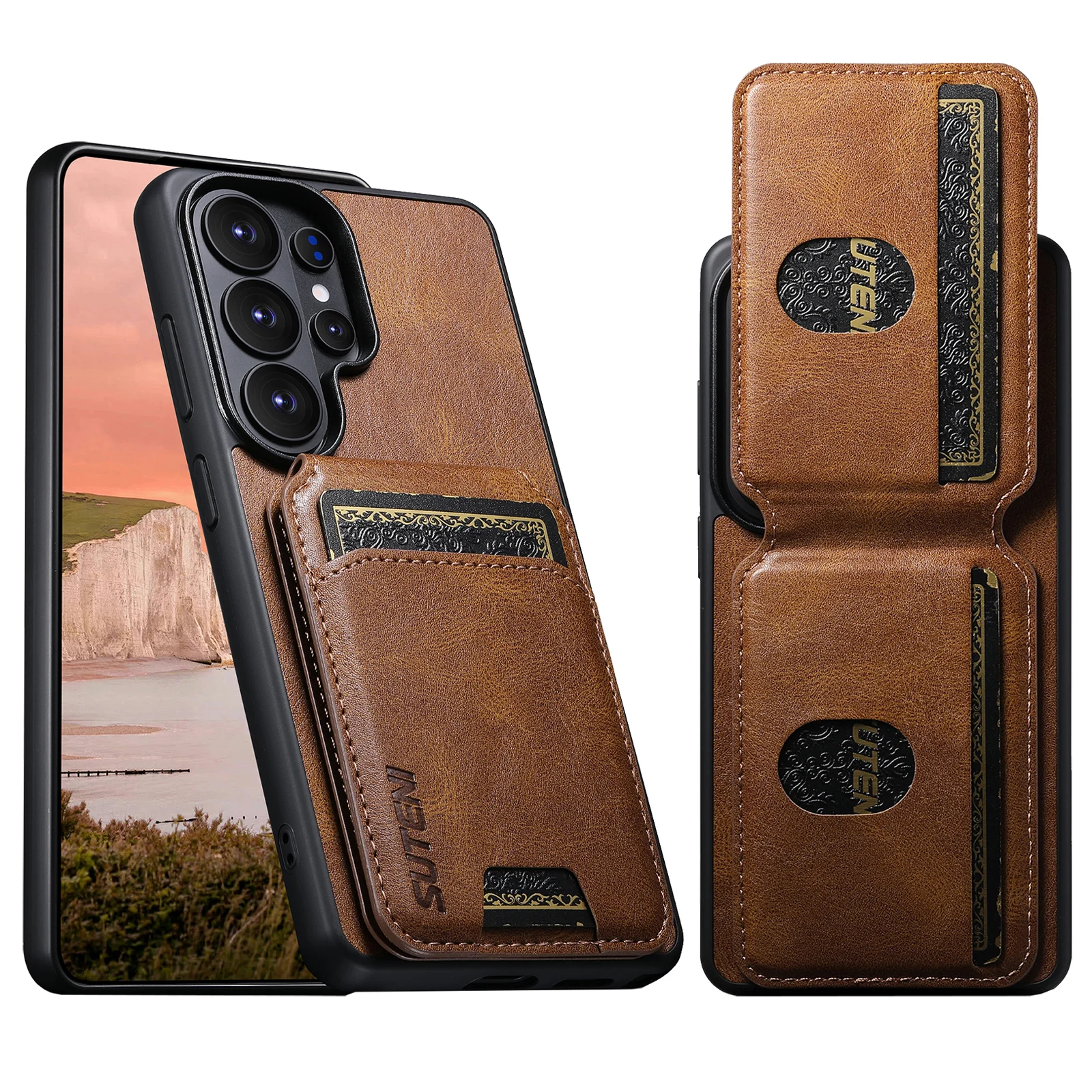 

Fundas Luxury Faux Leather Oil Wax Smooth Surface Phone Case Card Holder Stand For Samsung Galaxy S26 Ultra S25 Plus S24 S23