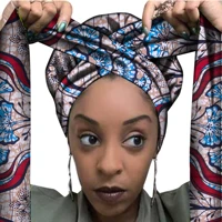 Gorro con estampado africano y cinta larga para mujer, envoltura para la cabeza de una sola capa, patrón Ankara, cubierta para el cabello, gorro envolvente para el cabello de gran tamaño