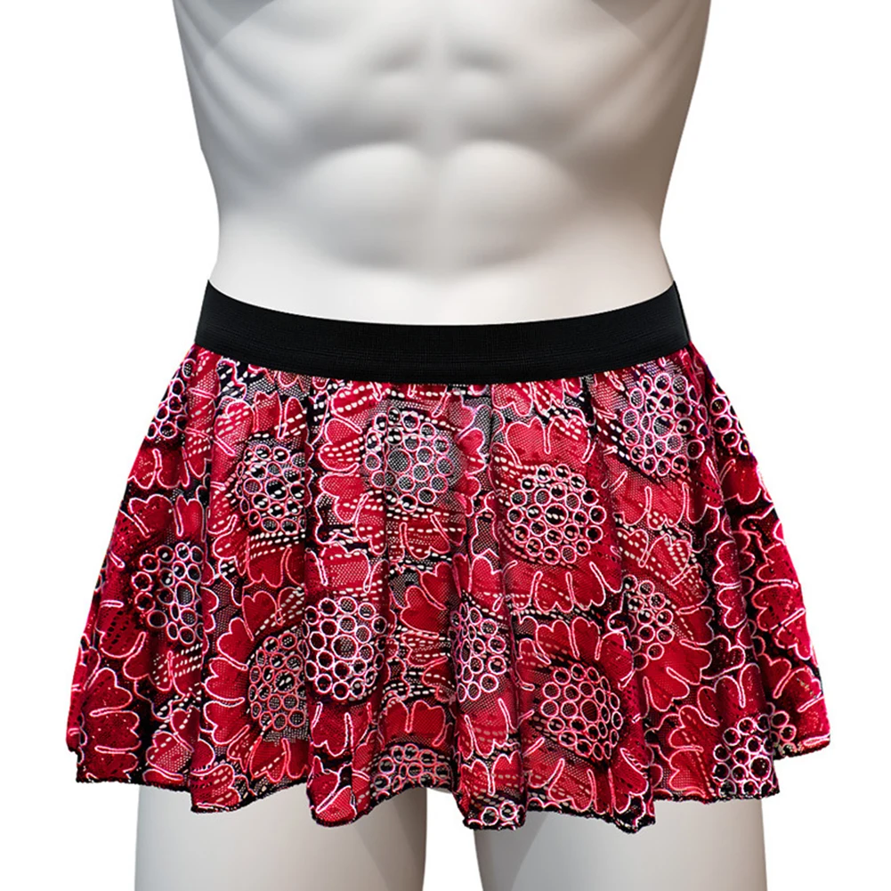 Ropa interior Sexy de encaje para hombre, falda hueca con estampado Floral Retro, bragas de Club, bragas, calzoncillos