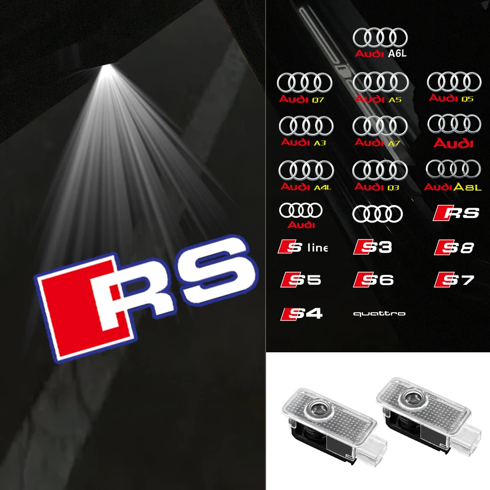For AUDI A3 Q5 SLINE RS S S3 S4 S5 S6 QUATTRO 2PCS LED Car Door Welcome Lights 3D Laser Projector Lamps Car Decoration Valve Cap