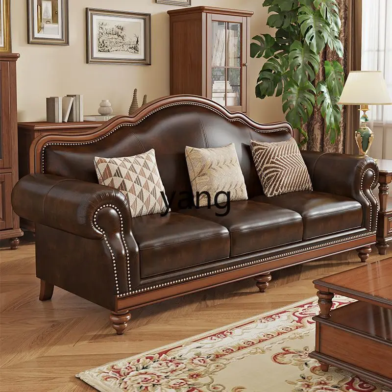 

LH retro solid wood sofa living room small apartment living room villa furniture four people