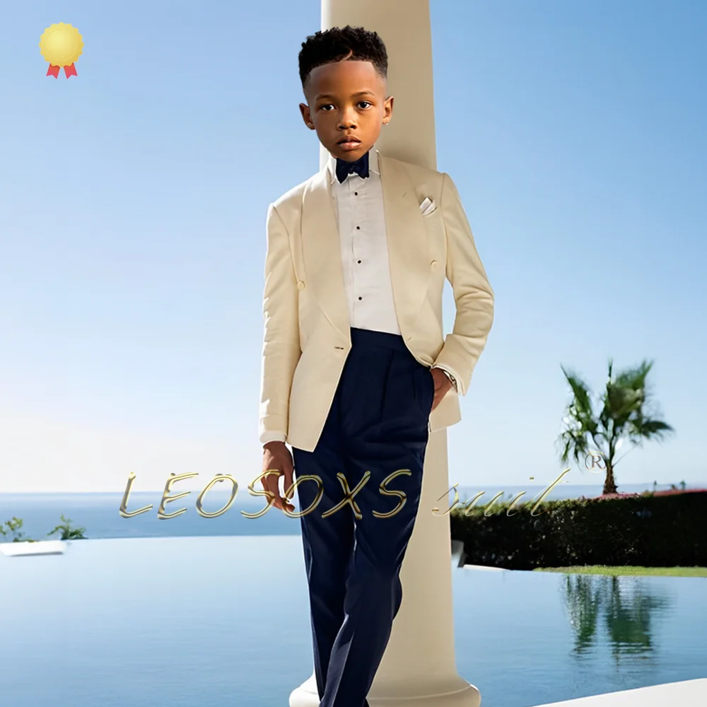 Boys' stylish wedding suit formalwear with navy trousers, a 2-piece set suitable for children aged 3 to 16 for elegant occasion