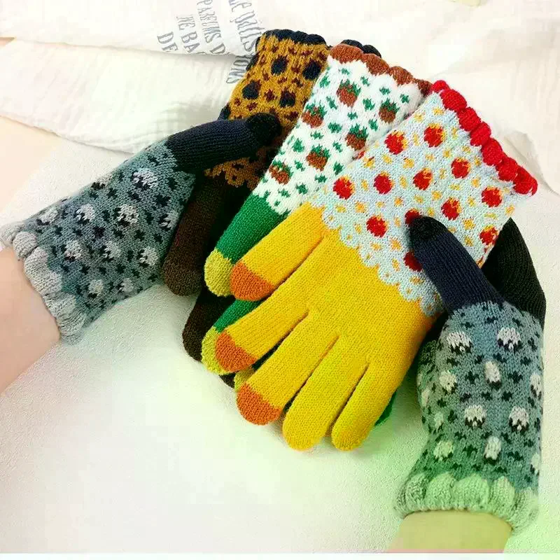 

Зимние теплые перчатки, милые зимние вязаные женские бархатные велосипедные ветрозащитные вязаные перчатки с сенсорным экраном