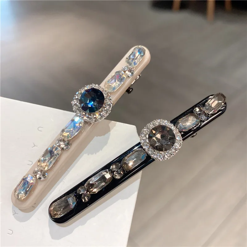 Hair Clip Crystal Rhinestone Duckbill Small Side Fringe Holder Sturdy Non Slip Metal Alloy Clear Silver for Women Office Travel