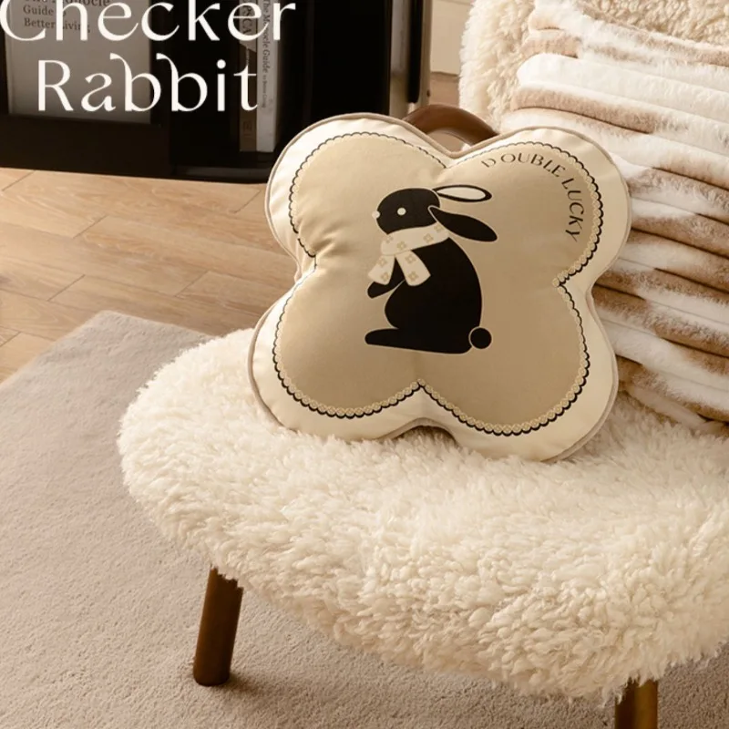Joyful Red Check Heart Rabbit Cushion Chic Velvet Stuffed Soft Pillow for Sofa Office Rest Throw Love Present Chair Bedding Deco