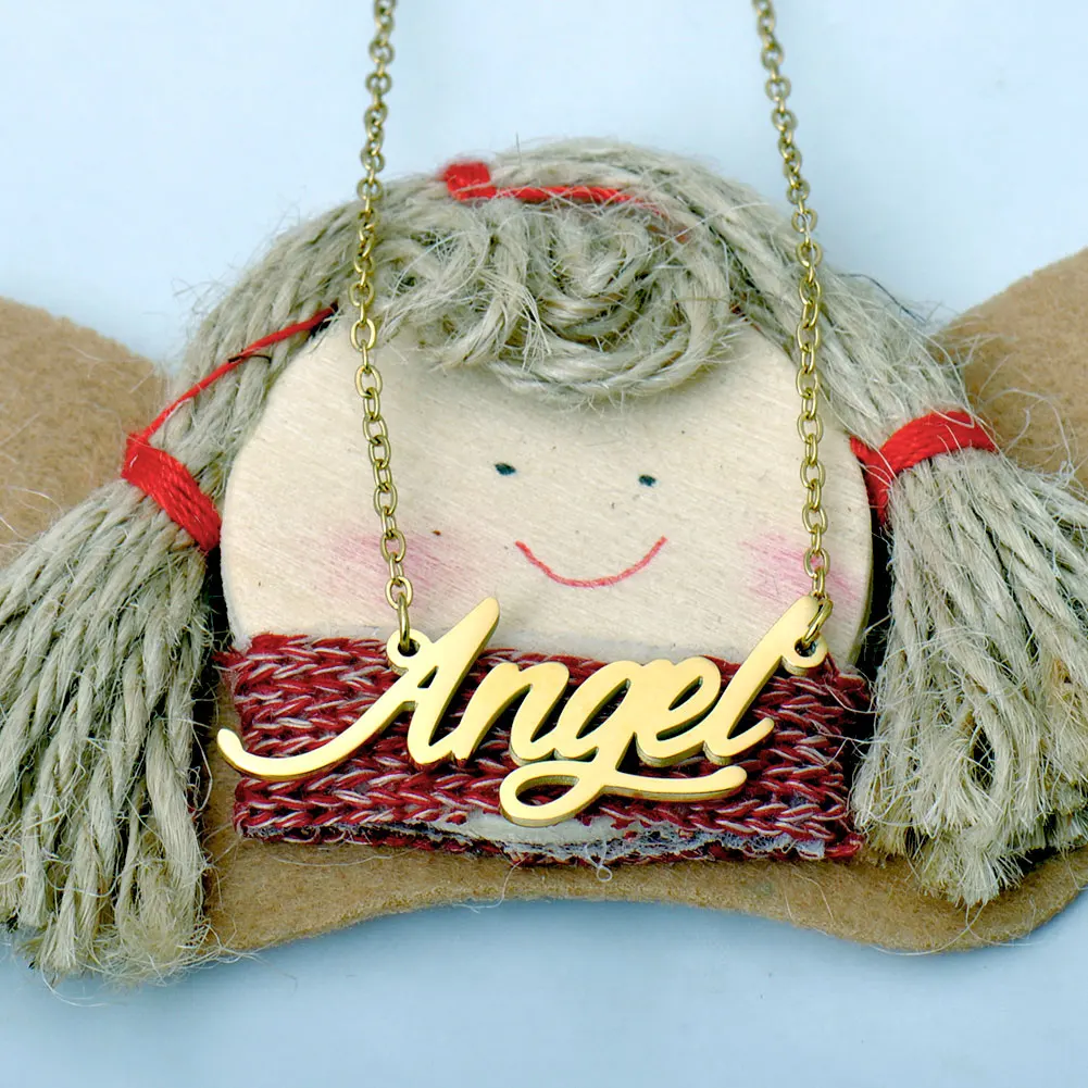 

AOLOSHOW Angel Name Necklace Script Letter Pendant Stainless Steel Jewelry for Women Popular Nameplate Jewelry