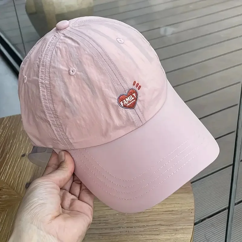 

Instant Dry Baseball Cap Romantic Heart Embroidery Adjustable Couple Matching Design Ideal for Running Surfing & Beach Outings