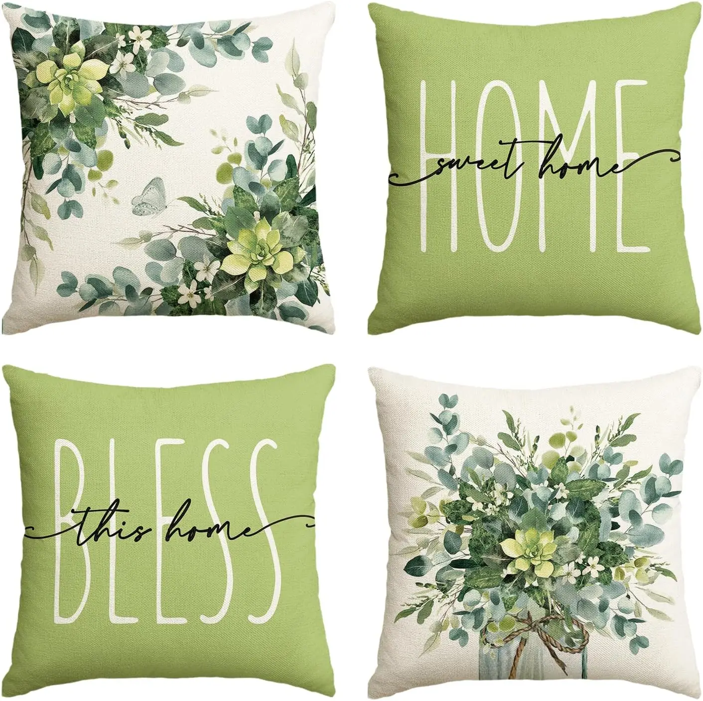 

Colorlife Home Sweet Home Eucalyptus Leaves Green Throw Pillow Covers, 18x18 Inch Spring Summer Seasonal Decorations Set of 4