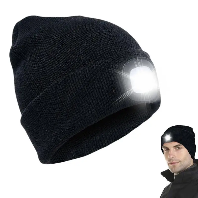 LED Lighted Hip Hop Men Knit Hat Winter Warm Outdoor Hunting Camping Running Cycling Fishing Caps Luminous Light Hat