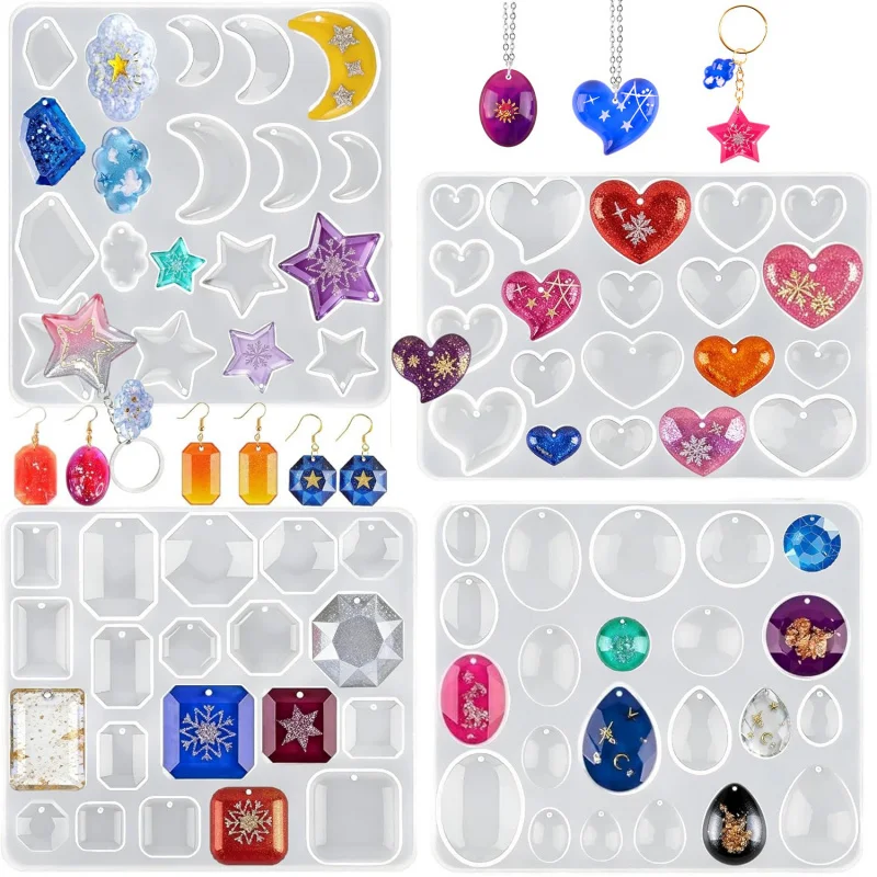 4Individual epoxy resin silicone casting molds，Suitable for earrings、Keychains and pendants.
