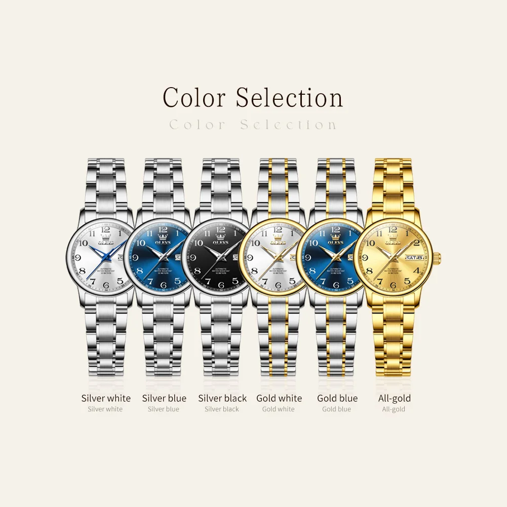 OLEVS 7072, роскошные модные женские часы с двойным календарем, золотые автоматические механические часы из нержавеющей стали для женщин, водонепроницаемые часы