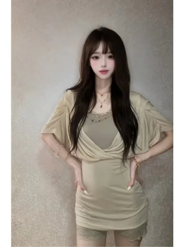 Faionable-Conjunto de dos piezas de invierno para mujer, Top y pantalones Rer, camiseta Ele Sle ort Sve v-ne, algodón seco