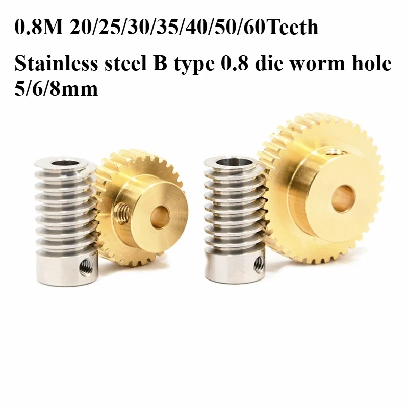 0.8M Precision Turbine Worm Gear Set 1:20/30/40/50/60 Teeth Stainless Steel Worm Copper Gear Accessories-customized model