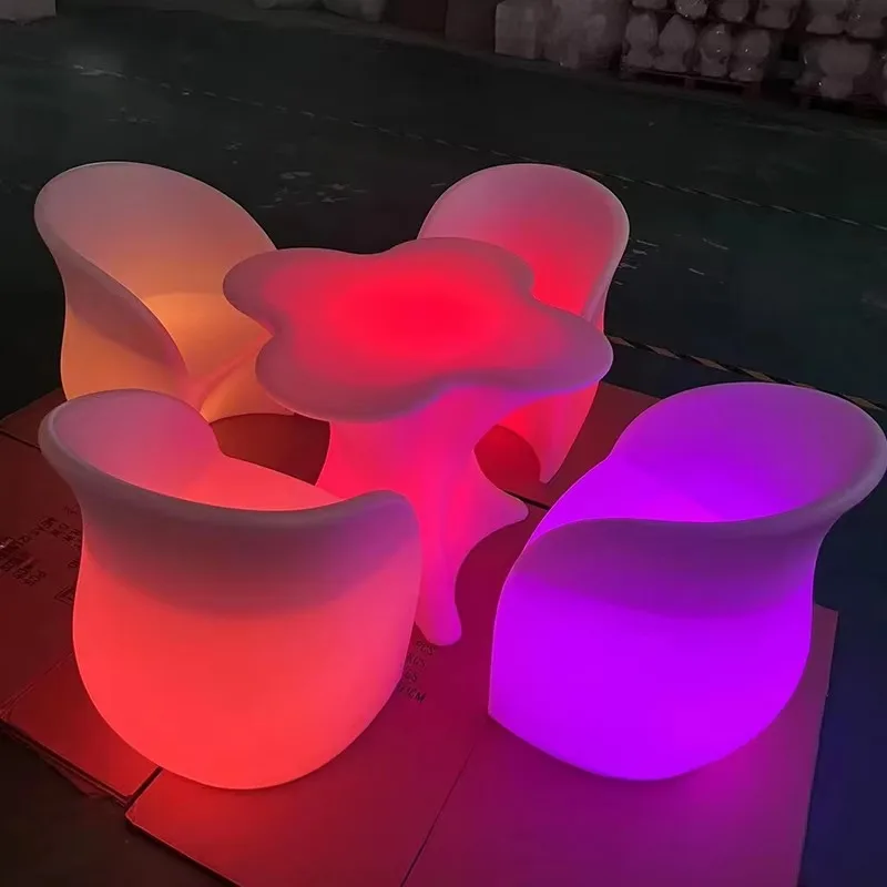 Hotel Outdoor Nightclub Wedding Glow Dining Table And Chairs Wholesale PP Plastic Led Bar Counter Furniture For Party Event Use