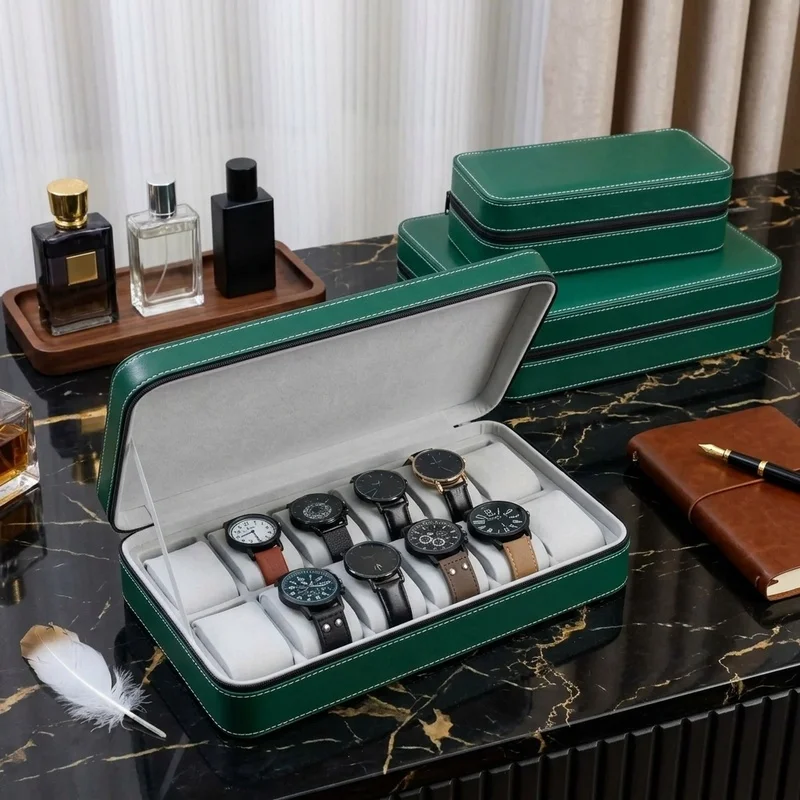 6/10/12 Slot Portable Watch Storage Box with Zipper, Classic Watch Organizer Case, Multifunctional Display Travel Box