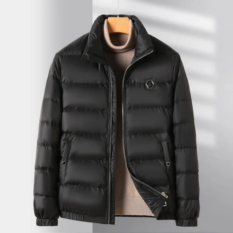 Stand collar down jacket men's winter jacket new thin short white duck down men's coat clothing