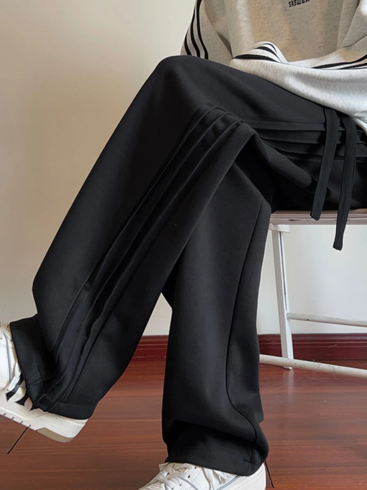 

Мужские повседневные спортивные брюки с широкими штанинами на весну, осень и зиму, прямые брюки, модные брендовые спортивные штаны, стильные городские брюки