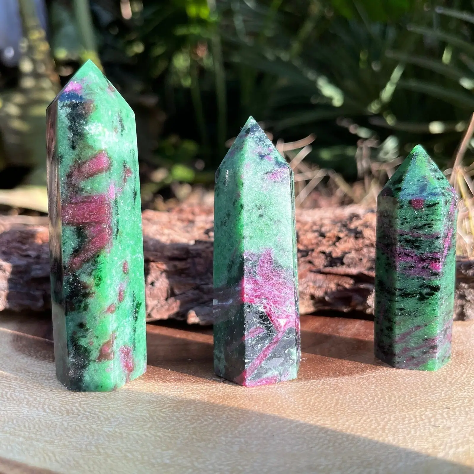 Ruby Zoisite Red  Green Tone Hexagonal Single Pointed Ornament For Yoga Meditation Decoration Gift Home Decoration