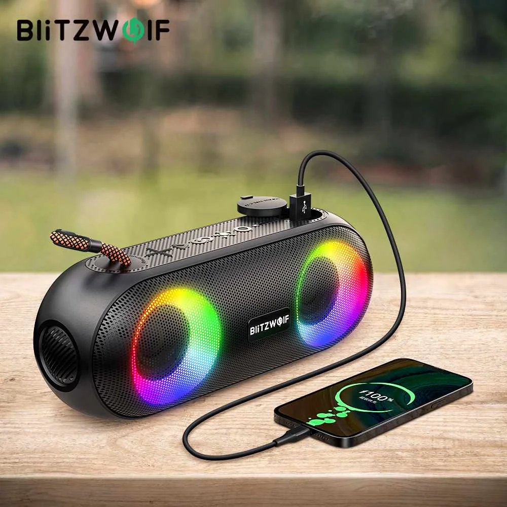 BlitzWolf BW-X11 bluetooth Speaker Wireless Speaker 20W RGB Colorful Lights Bass IPX6 Waterproof Power Bank TF Card AUX Outdoor