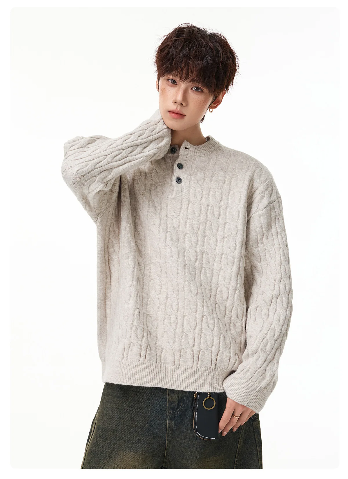 Vintage Two-Piece V-Neck Sweater Men Loose-Fitting Casual Relaxed Warm Soft Knit Pullover Autumn Winter.